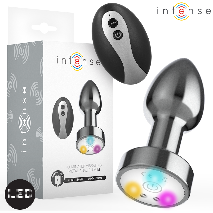 INTENSE - VIBRATING METAL ANAL PLUG WITH LED LIGHTS AND REMOTE CONTROL - SIZE M - My naughty haven #