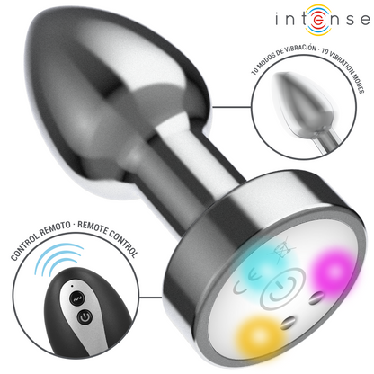 INTENSE - VIBRATING METAL ANAL PLUG WITH LED LIGHTS AND REMOTE CONTROL - SIZE M - My naughty haven #