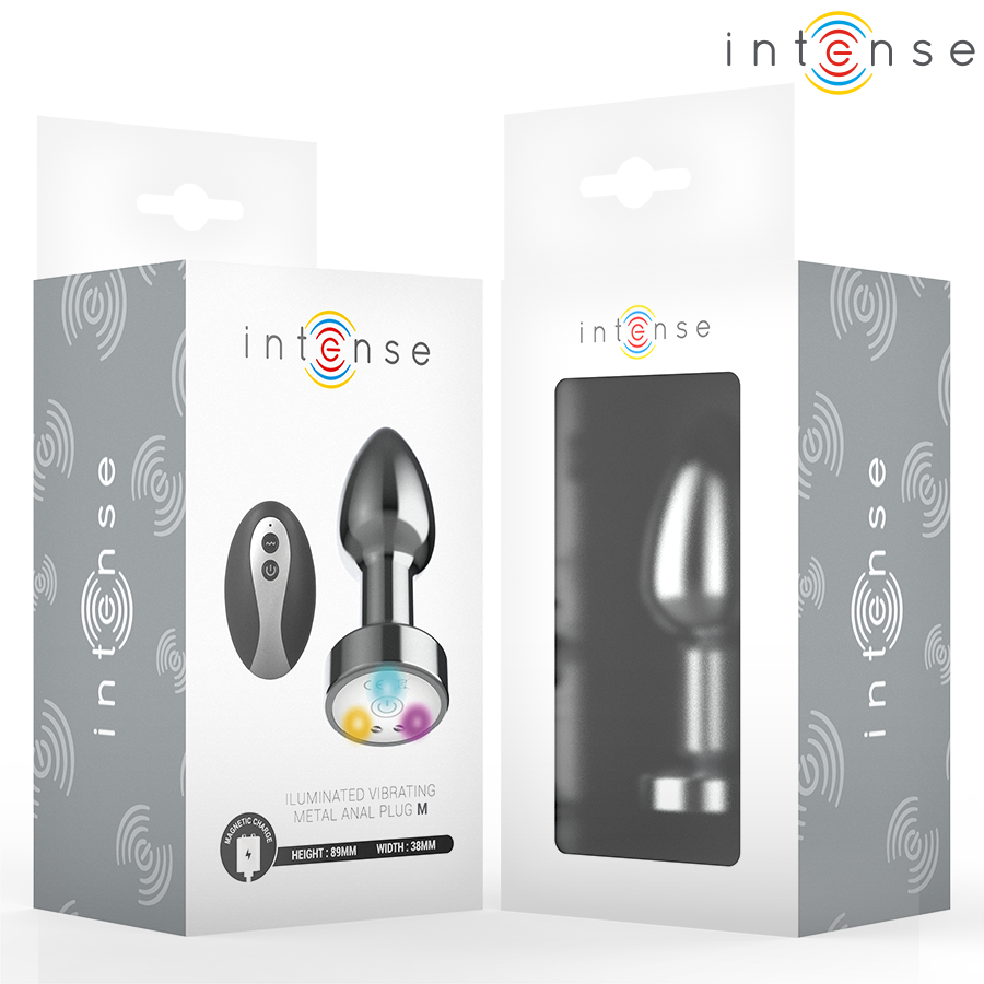 INTENSE - VIBRATING METAL ANAL PLUG WITH LED LIGHTS AND REMOTE CONTROL - SIZE M - My naughty haven #