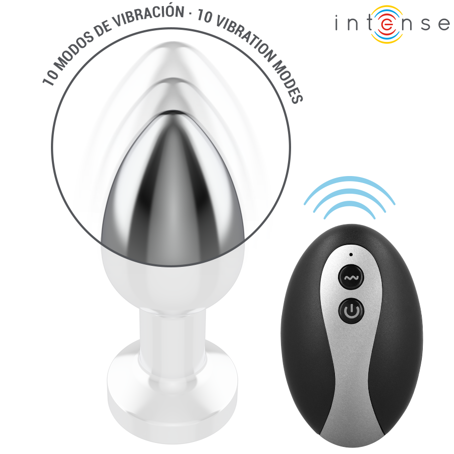 INTENSE - VIBRATING METAL ANAL PLUG WITH LED LIGHTS AND REMOTE CONTROL - SIZE M - My naughty haven #