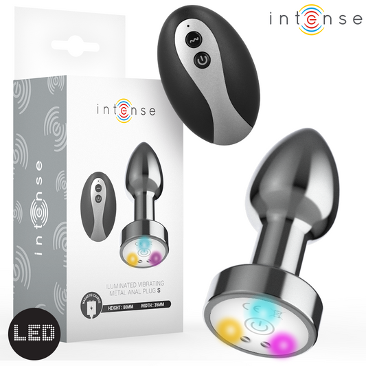 INTENSE - VIBRATING METAL ANAL PLUG WITH LED LIGHTS AND REMOTE CONTROL - SIZE S - My naughty haven #