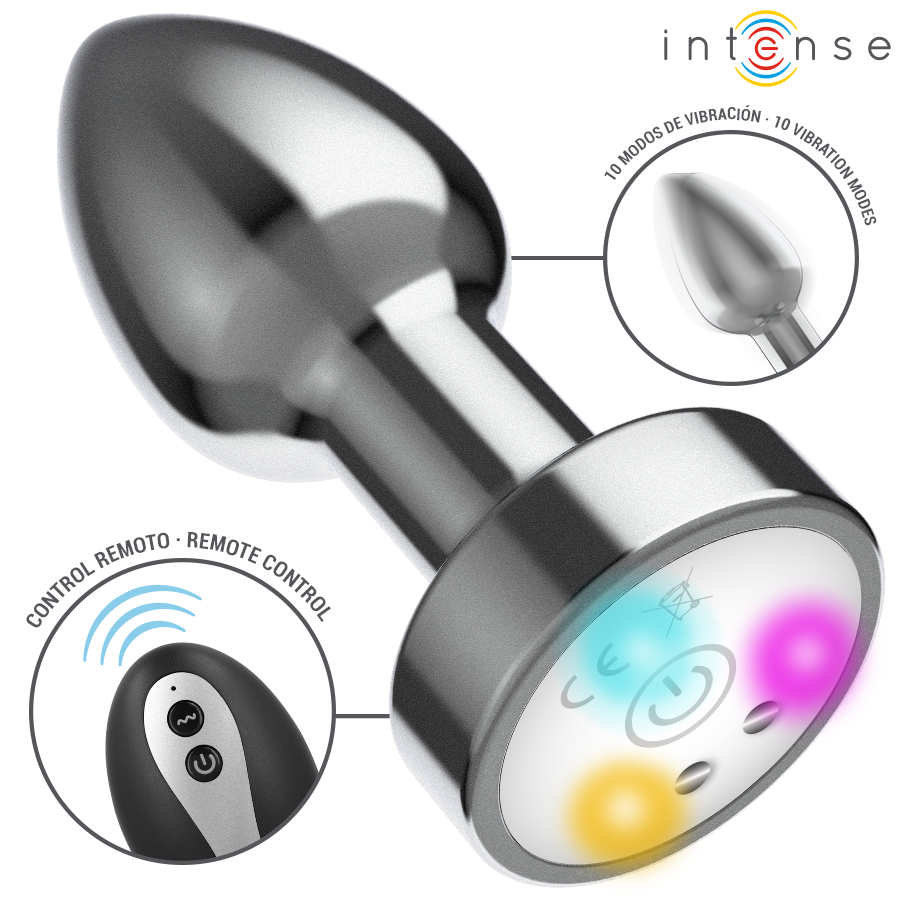 INTENSE - VIBRATING METAL ANAL PLUG WITH LED LIGHTS AND REMOTE CONTROL - SIZE S - My naughty haven #