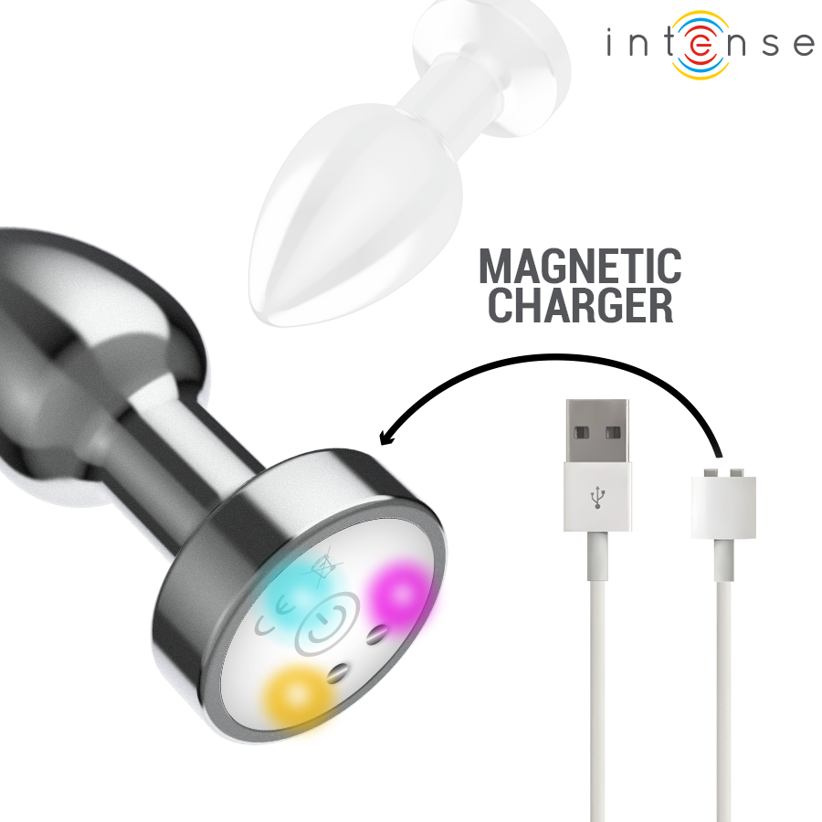 INTENSE - VIBRATING METAL ANAL PLUG WITH LED LIGHTS AND REMOTE CONTROL - SIZE S - My naughty haven #