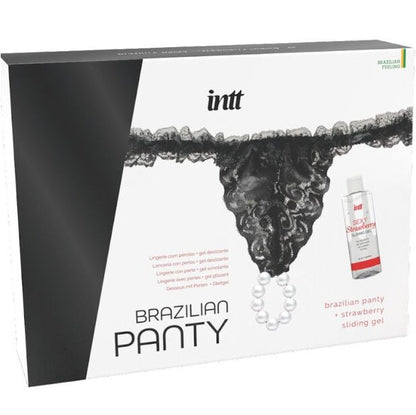 INTT RELEASES - BRAZILIAN BLACK PANTY WITH PEARLS AND LUBRICANT GEL 50 ML - My naughty haven #