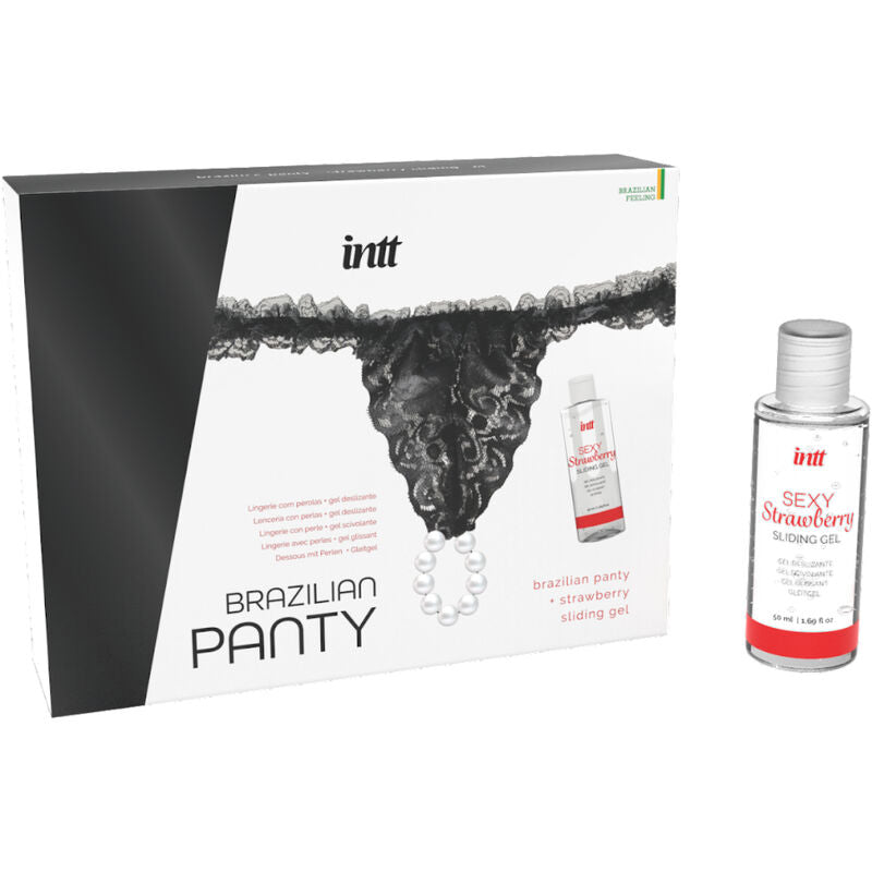 INTT RELEASES - BRAZILIAN BLACK PANTY WITH PEARLS AND LUBRICANT GEL 50 ML - My naughty haven #