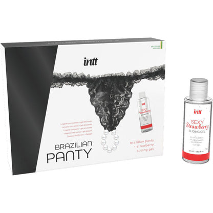 INTT RELEASES - BRAZILIAN BLACK PANTY WITH PEARLS AND LUBRICANT GEL 50 ML - My naughty haven #