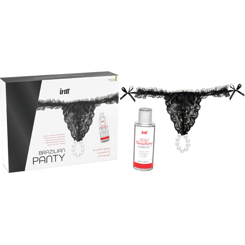 INTT RELEASES - BRAZILIAN BLACK PANTY WITH PEARLS AND LUBRICANT GEL 50 ML - My naughty haven #