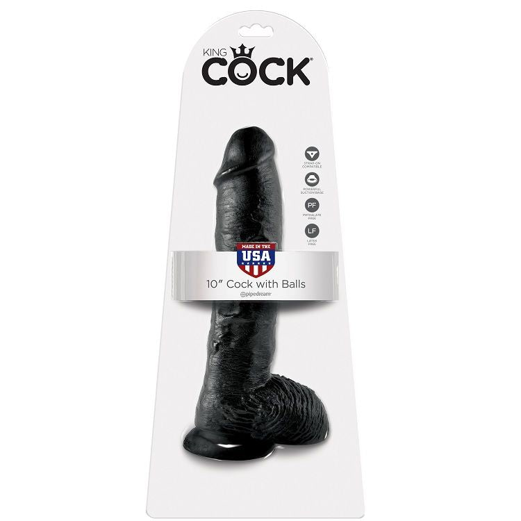 KING COCK - 10 DILDO BLACK WITH BALLS 25.4 CM - My naughty haven #