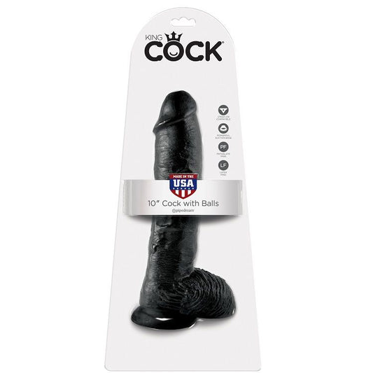 KING COCK - 10 DILDO BLACK WITH BALLS 25.4 CM - My naughty haven #