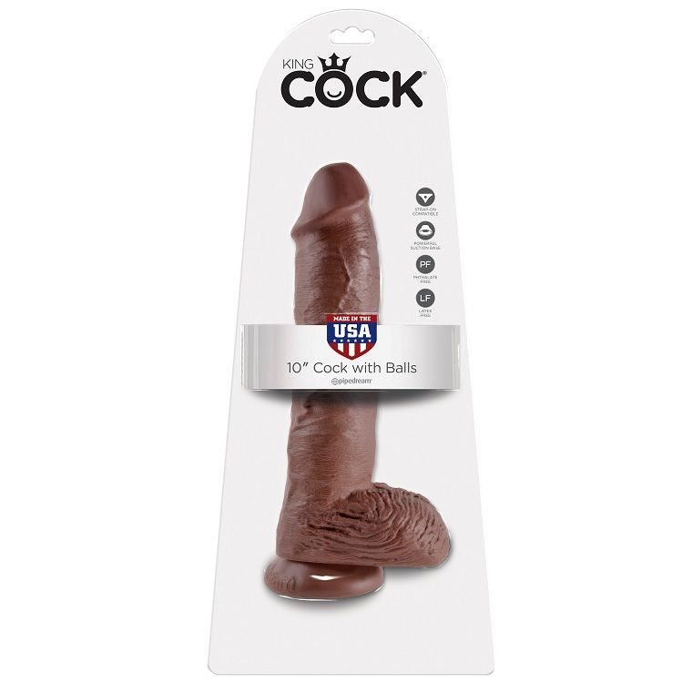 KING COCK - 10 DILDO BROWN WITH BALLS 25.4 CM - My naughty haven #