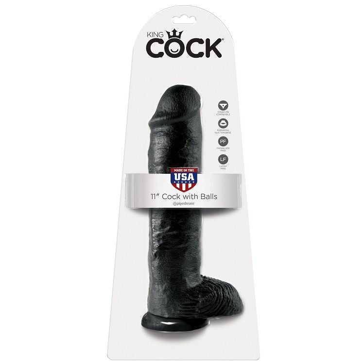 KING COCK - 11 DILDO BLACK WITH BALLS 28 CM - My naughty haven #