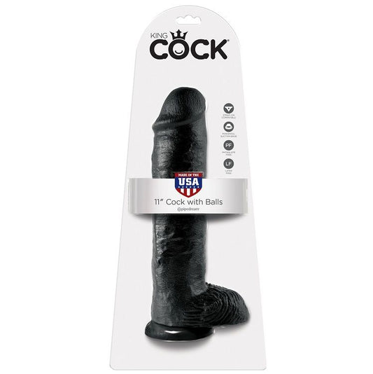 KING COCK - 11 DILDO BLACK WITH BALLS 28 CM - My naughty haven #