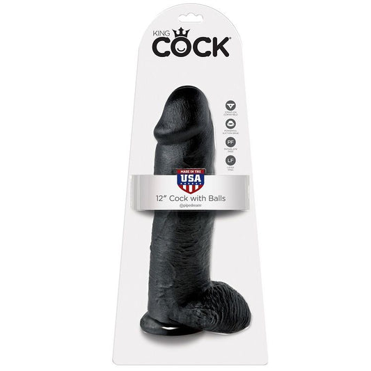 KING COCK - 12 DILDO BLACK WITH BALLS 30.48 CM - My naughty haven #