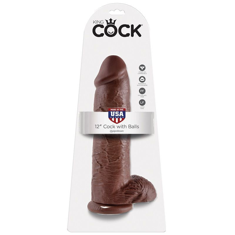 KING COCK - 12 DILDO BROWN WITH BALLS 30.48 CM - My naughty haven #