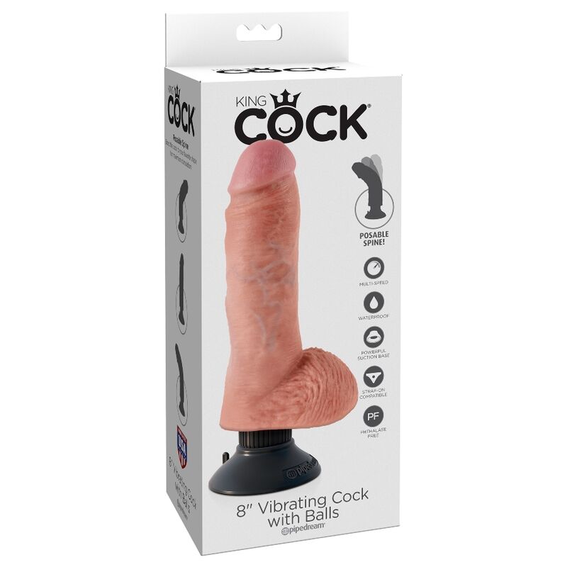 KING COCK - 20.3 CM VIBRATING COCK WITH BALLS FLESH - My naughty haven #