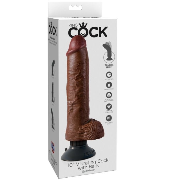 KING COCK - 25.5 CM VIBRATING COCK WITH BALLS BROWN - My naughty haven #