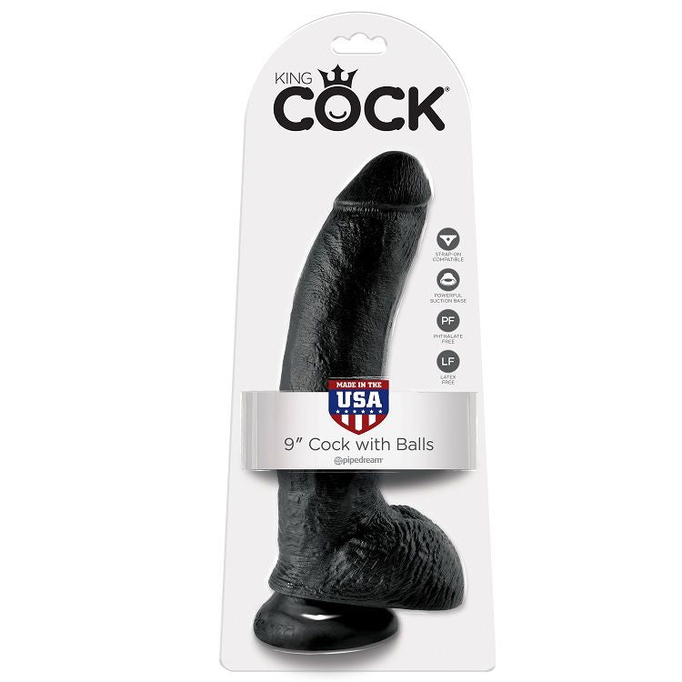 KING COCK - 9 DILDO BLACK WITH BALLS 22.9 CM - My naughty haven #