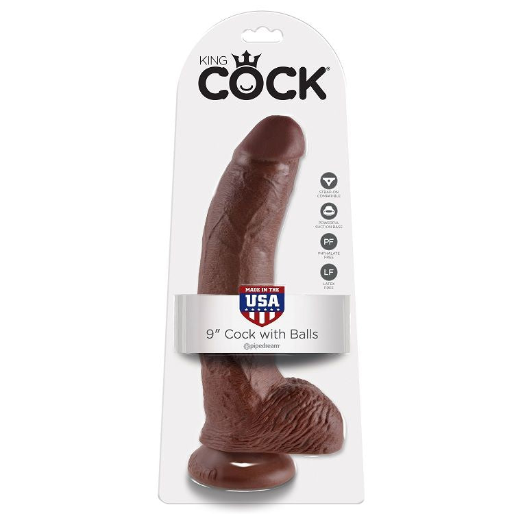 KING COCK - 9 DILDO BROWN WITH BALLS 22.9 CM - My naughty haven #