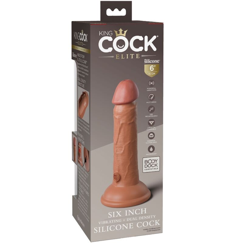 KING COCK - ELITE REALISTIC DILDO VIBRATING & SILICONE 15.2 CM CARAMEL - My naughty haven #