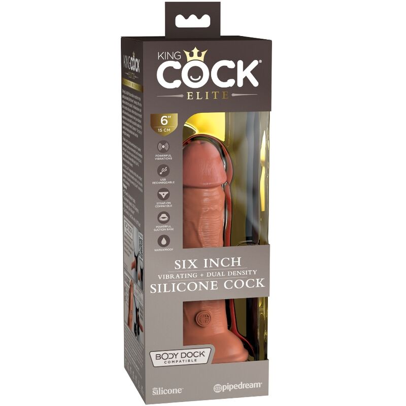 KING COCK - ELITE REALISTIC DILDO VIBRATING & SILICONE 15.2 CM CARAMEL - My naughty haven #