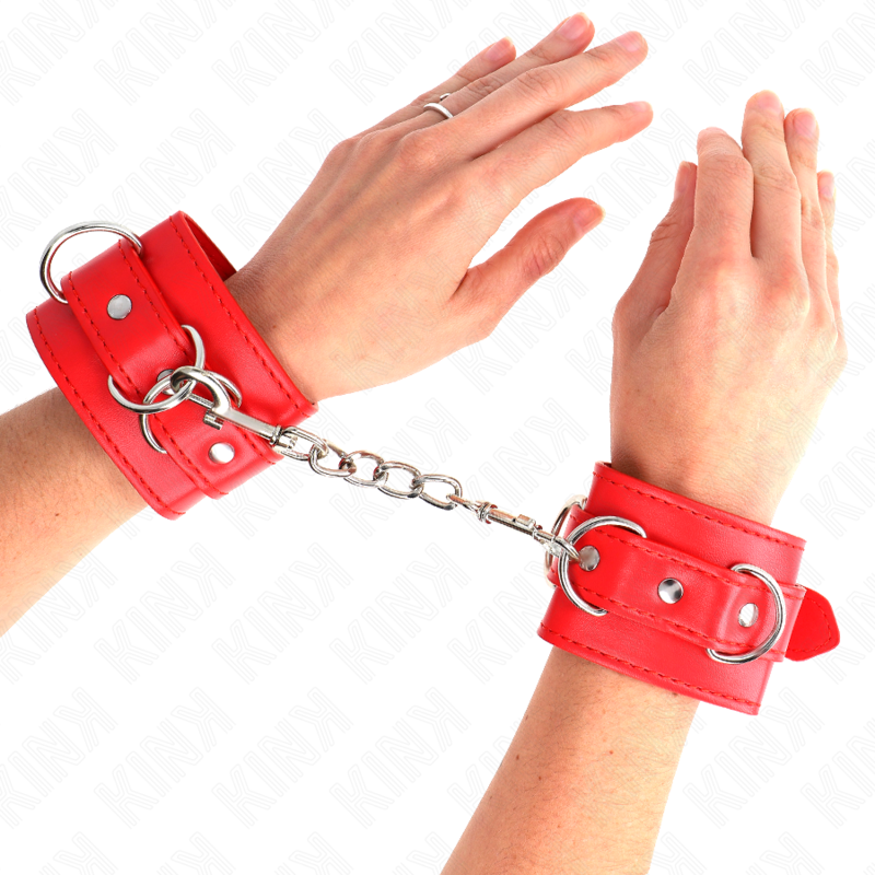 KINK - 3 D-RING WRIST RESTRAINTS ADJUSTABLE RED 17.5-25 CM X 6 CM - My naughty haven #