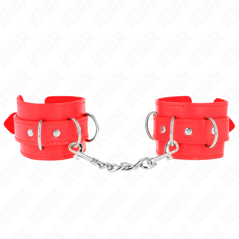 KINK - 3 D-RING WRIST RESTRAINTS ADJUSTABLE RED 17.5-25 CM X 6 CM - My naughty haven #