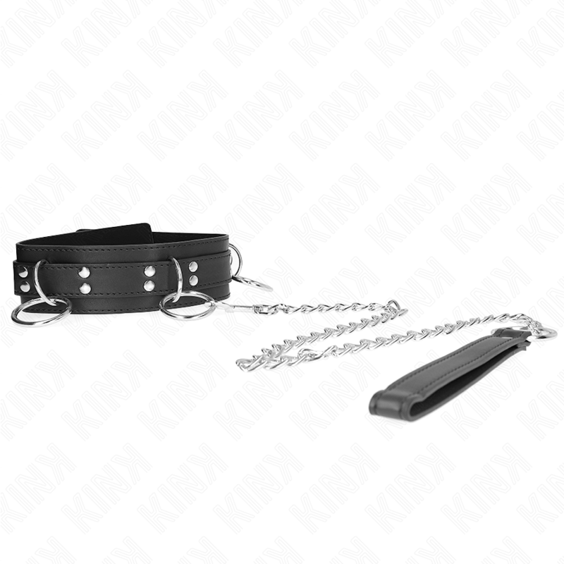 KINK - 3 RING SLAVERY NECKLACE WITH STRAP 80 CM 53 X 5 CM - My naughty haven #