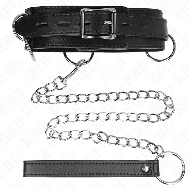 KINK - 3 RING SLAVERY NECKLACE WITH STRAP 80 CM 53 X 5 CM - My naughty haven #