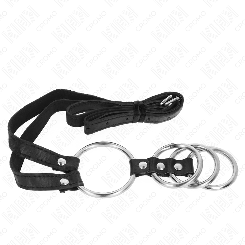 KINK - 4 CONNECTED METAL PENIS RINGS 3.8 CM TO 5 CM WITH LEATHER BELT 112 CM - My naughty haven #