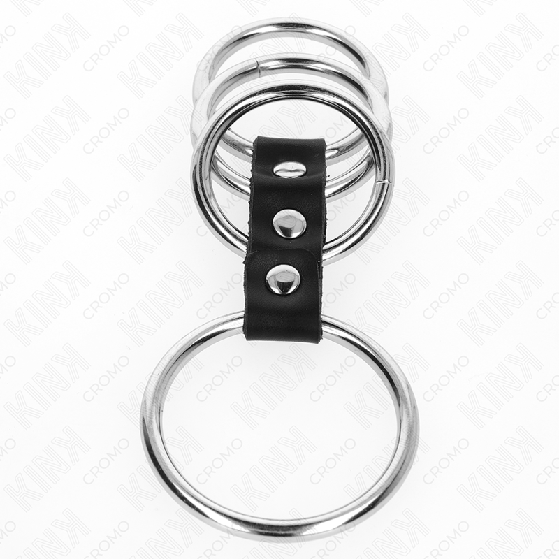 KINK - 4 METAL PENIS RINGS 3.7 CM TO 5 CM CONNECTED BY LEATHER - My naughty haven #