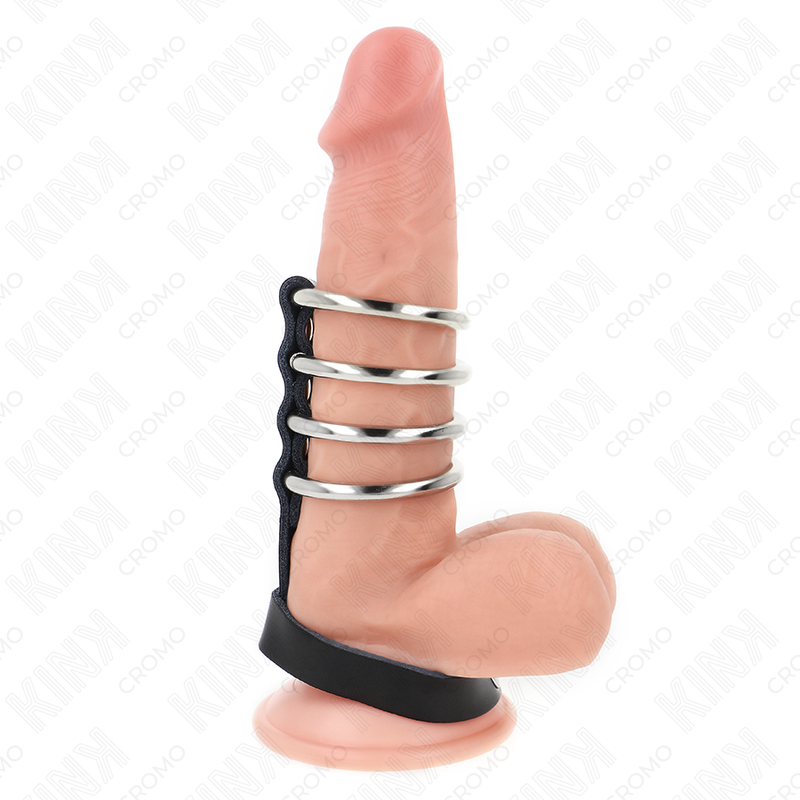 KINK - 4 METAL PENIS RINGS 3.8 CM CONNECTED WITH LEATHER STRAP 22 X 1.5 CM AND PRESSURE CLOSURE - My naughty haven #