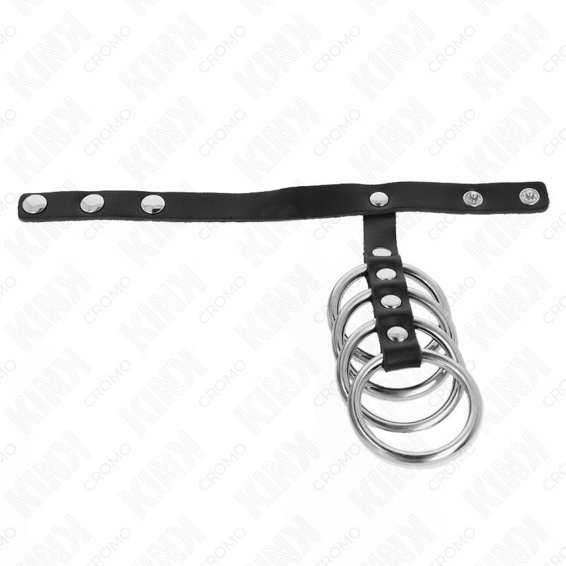 KINK - 4 METAL PENIS RINGS 3.8 CM CONNECTED WITH LEATHER STRAP 22 X 1.5 CM AND PRESSURE CLOSURE - My naughty haven #