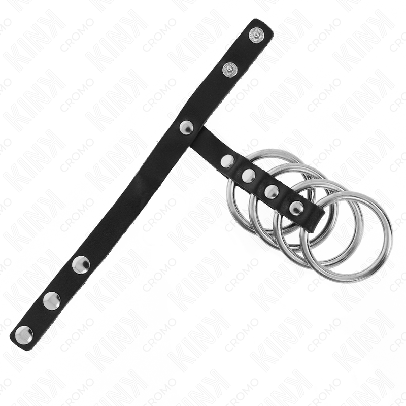 KINK - 4 METAL PENIS RINGS 3.8 CM CONNECTED WITH LEATHER STRAP 22 X 1.5 CM AND PRESSURE CLOSURE - My naughty haven #