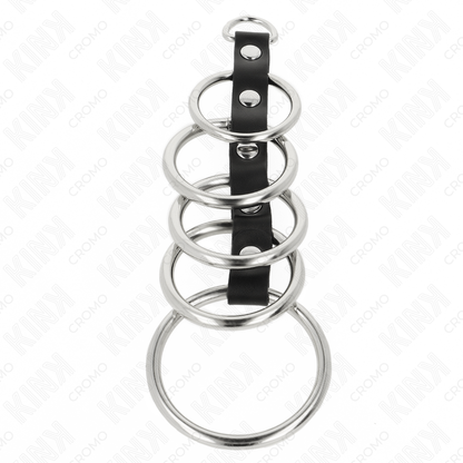 KINK - 5 METAL PENIS RINGS 3.2 CM TO 5 CM CONNECTED BY LEATHER - My naughty haven #
