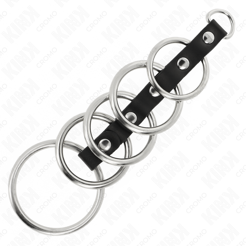 KINK - 5 METAL PENIS RINGS 3.2 CM TO 5 CM CONNECTED BY LEATHER - My naughty haven #