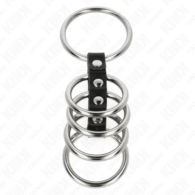 KINK - 5 PENIS RINGS 3.7 CM TO 5 CM METAL CONNECTED BY LEATHER - My naughty haven #
