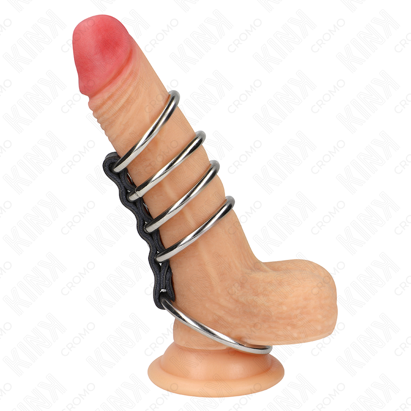 KINK - 5 PENIS RINGS 3.7 CM TO 5 CM METAL CONNECTED BY LEATHER - My naughty haven #