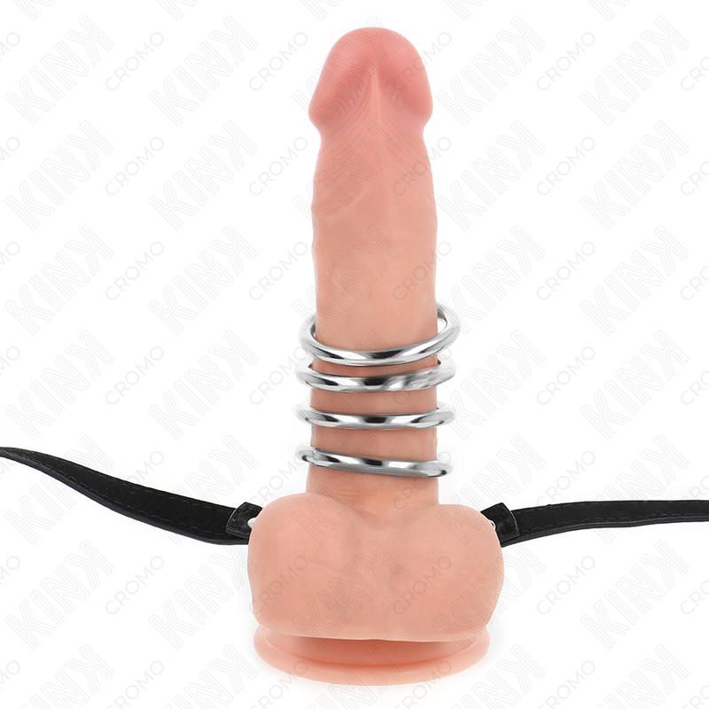 KINK - 5 PENIS RINGS 3.8 CM TO 5 CM METAL WITH LEATHER BELT 112 CM - My naughty haven #