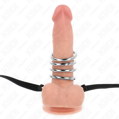 KINK - 5 PENIS RINGS 3.8 CM TO 5 CM METAL WITH LEATHER BELT 112 CM - My naughty haven #