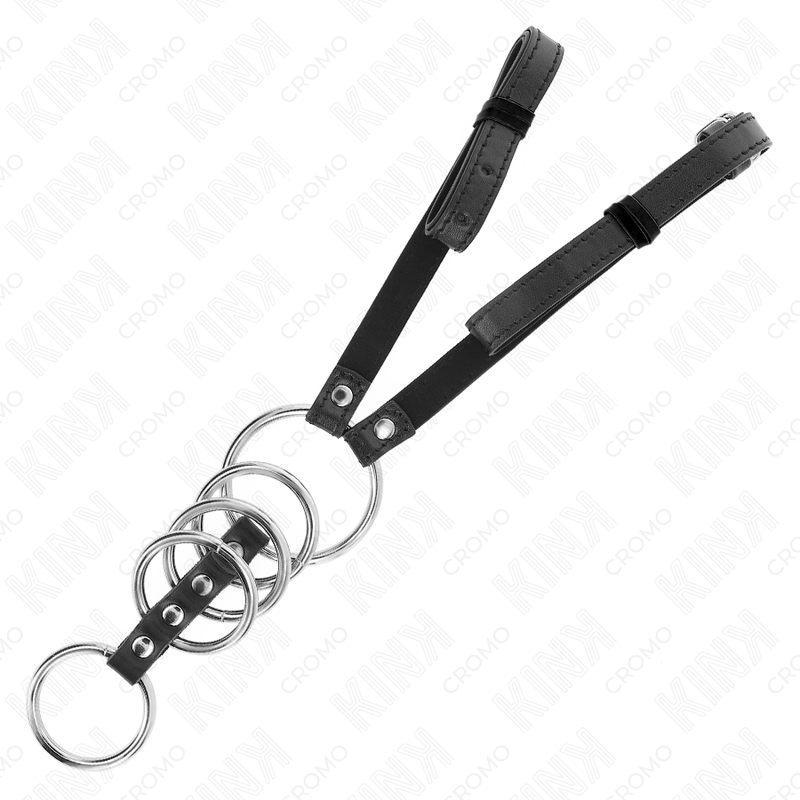 KINK - 5 PENIS RINGS 3.8 CM TO 5 CM METAL WITH LEATHER BELT 112 CM - My naughty haven #