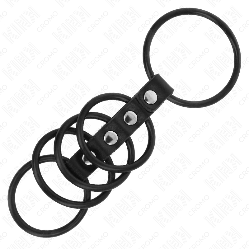 KINK - 5 SILICONE PENIS RINGS 3.8 CM TO 4.8 CM CONNECTED BY LEATHER - My naughty haven #