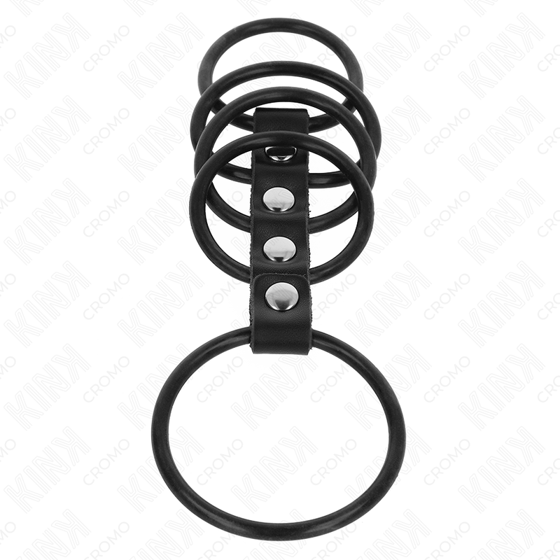 KINK - 5 SILICONE PENIS RINGS 3.8 CM TO 4.8 CM CONNECTED BY LEATHER - My naughty haven #