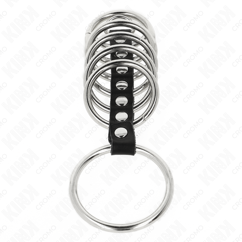 KINK - 7 METAL PENIS RINGS 3.2 CM TO 5 CM CONNECTED BY LEATHER - My naughty haven #