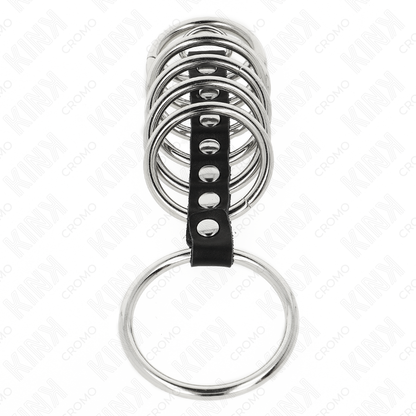 KINK - 7 METAL PENIS RINGS 3.2 CM TO 5 CM CONNECTED BY LEATHER - My naughty haven #