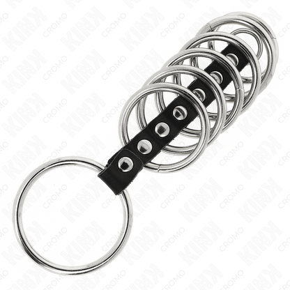 KINK - 7 METAL PENIS RINGS 3.2 CM TO 5 CM CONNECTED BY LEATHER - My naughty haven #