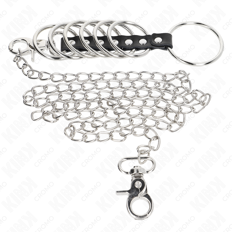 KINK - 7 METAL PENIS RINGS 3.8 CM TO 5 CM CONNECTED WITH LEATHER AND METAL CHAIN 100 CM - My naughty haven #