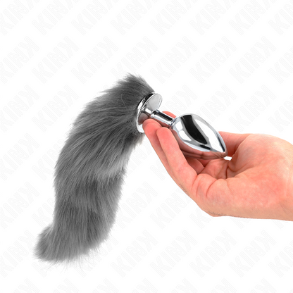 KINK - ANAL PLUG SIZE L 10 X 4 CM WITH SYNTHETIC TAIL 40 CM GREY AND WHITE - My naughty haven #
