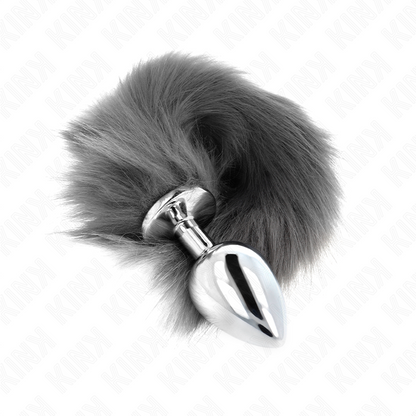 KINK - ANAL PLUG SIZE L 10 X 4 CM WITH SYNTHETIC TAIL 40 CM GREY AND WHITE - My naughty haven #