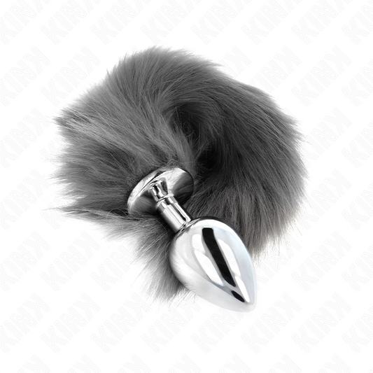 KINK - ANAL PLUG SIZE L 10 X 4 CM WITH SYNTHETIC TAIL 40 CM GREY AND WHITE - My naughty haven #