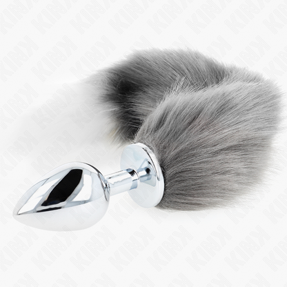 KINK - ANAL PLUG SIZE L 10 X 4 CM WITH SYNTHETIC TAIL 40 CM GREY AND WHITE - My naughty haven #
